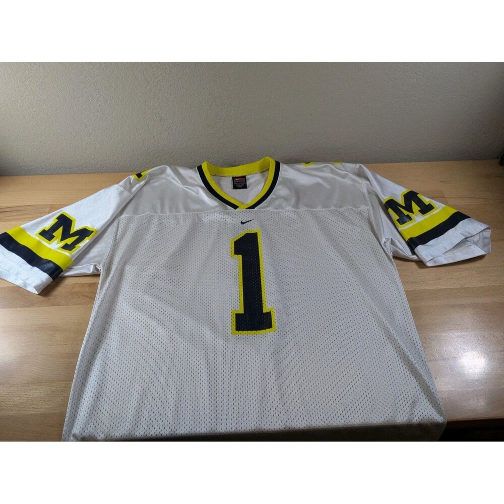 VTG Michigan Wolverines Football Nike Team Jersey White #1 Size XL